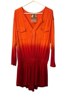 Young Fabulous & Broke Romper ombré  Orange Red Long sleeve shorts size medium